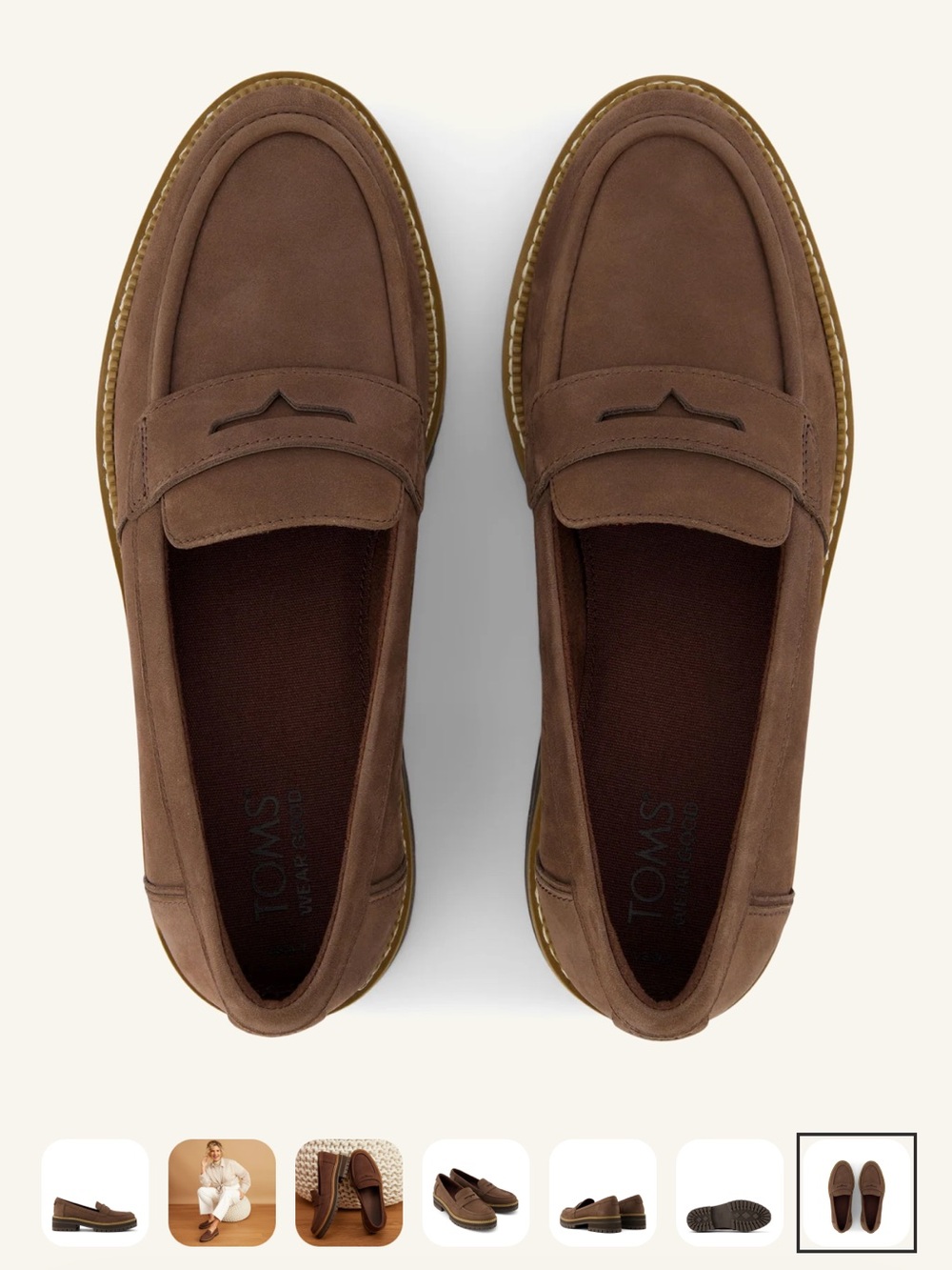 Toms Brown Suede Penny Loafers